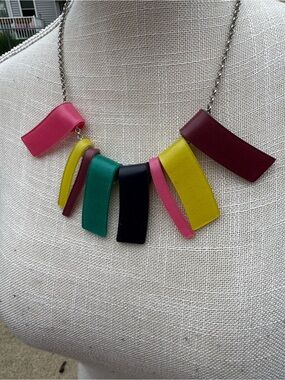 Multicolor Ribbon Pendant Necklace - Pink, Yellow, Green, Black, Burgundy
